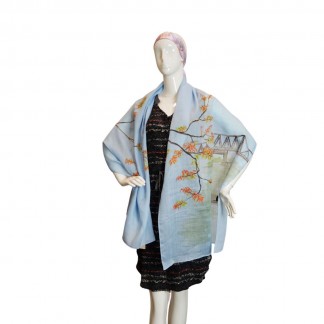 Khăn gai dài hình cầu Long Biên màu Xanh da trời   70*190cm